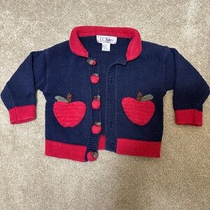 CC Bates Kids Navy and Red Apple Cardigan Statement Sweater